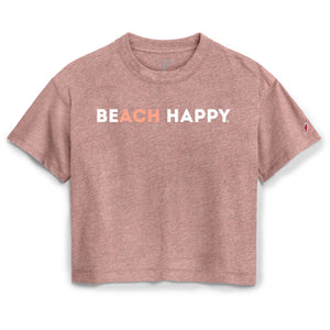 rust colored cropped short sleeve tee with beach happy across the chest