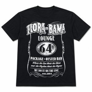 black tshirt with flora bama logo on bottle design