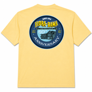 Yellow t-shirt with Flora-Bama Bar 60th anniversary logo on the back