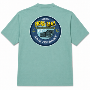 Light blue t-shirt with Flora-Bama 60th anniversary graphic on the back.