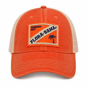orange hat with flora bama on orange patch