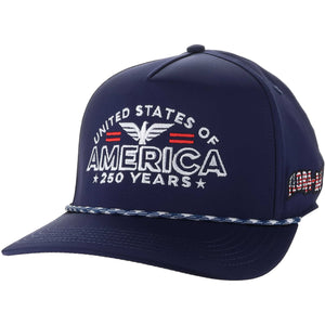 Navy blue cap with 'United States of America 250 Years' text on a white background