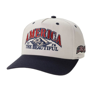 Tan hat with america the beautiful  1776 and flora bama on the side