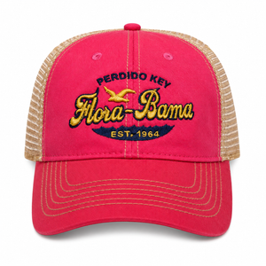 Pink cap with mesh back and 'Flora-Bama' text on the front