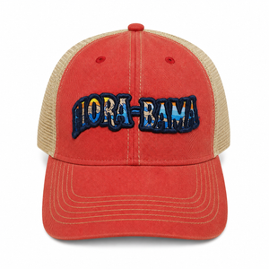 red hat with beach scene in flora bama logo
