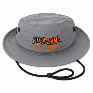 dark gray performance hat with flora bama logo