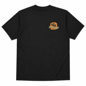front of a tshirt with a bull rider and flora bama logo on front left chest