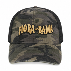 Camouflage cap with 'Flora-Bama' logo