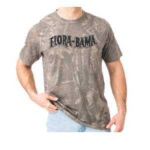 camouflage t-shirt with 'Flora-Bama' logo in black