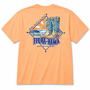 Orange t-shirt with 'Elora Bama' graphic design on a white background