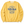 Yellow sweatshirt with blue text on a white background