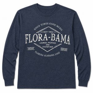navy long sleeve diamond flora bama text across front