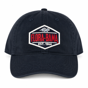 Navy hat with diamond wave patch and flora bama