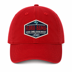 Red hat with diamond patch and waves and florabama