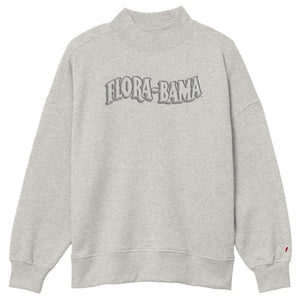 Gray sweatshirt with 'Flora-Bama' text on a white background