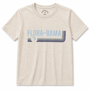 Beige t-shirt with 'FLORA-BAMA' text and palm tree design on a white background