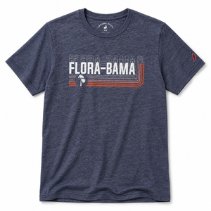 Blue t-shirt with 'Flora-Bama' text and graphics on a white background