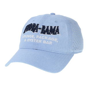 purple baseball cap with dark blue flora bama embroidered logo on front with white text below