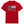 Red t-shirt with American flag graphic and text on a white background
