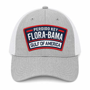 Gray and white cap with 'Perdido Key Flora-Bama Gulf of America' logo 