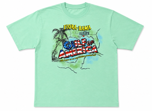 Light green t-shirt with 'Flora-Bama' and 'Gulf of America' graphic design on a white background