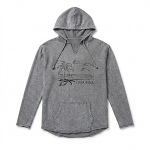 Gray hoodie with a graphic design on a white background