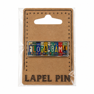 Lapel pin with 'FLORABAMA design on a .license plate