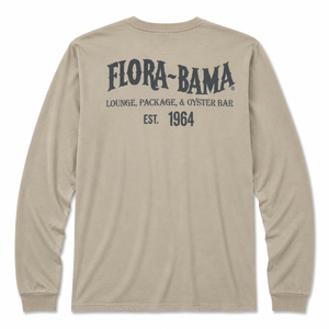 Beige long-sleeve shirt with 'Flora-Bama' logo on a white background