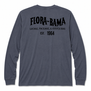 Long-sleeve shirt with 'Flora-Bama' text on a plain background