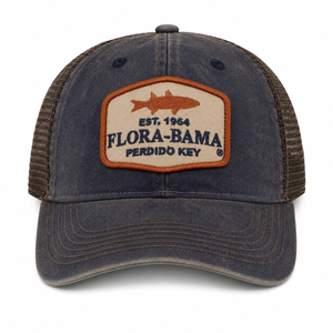 blue hat with patch with mullet and flora bama