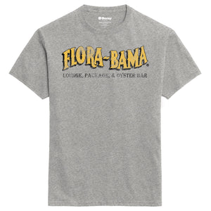 gray tshirt with florabama logo across the front