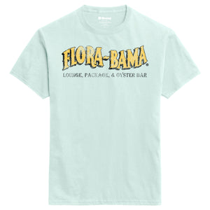 mint green  tshirt with florabama logo across the front
