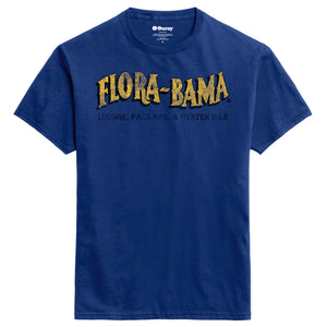 blue tshirt with florabama logo across the front