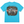 blue shirt with oval design and buidling with motorcycles in the center