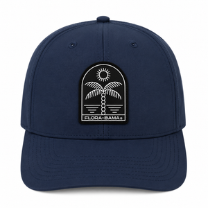 blue hat with black and white palm tree patch