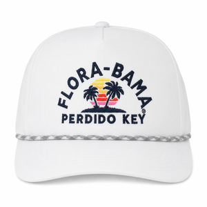 white hat with rope palm trees flora bama perdido key