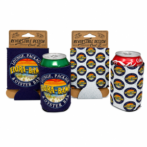 Two can coolers with 'Flora-Bama' branding on a white background