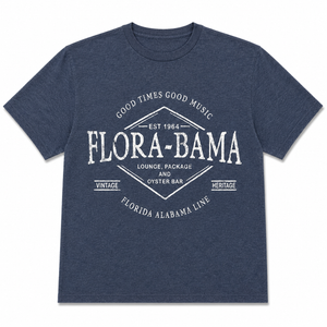 Blue shirt with diamond on front and flora bama text