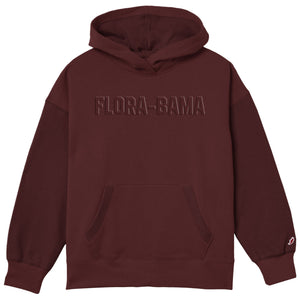 maroon hoodie with 'FLORA-BAMA' text on the front