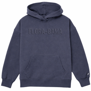 Navy blue hoodie with 'FLORA-BAMA' text on the front