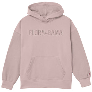 pink hoodie with 'FLORA-BAMA' text on the front
