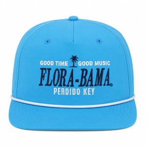 blue cap with flora bama text and palm tree