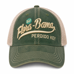 green hat with flora bama script 64