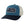 blue hat with black bill, white mesh back and black patch on the front with flora bama script font in white