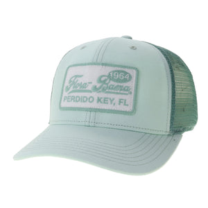 Light blue cap with a green mesh back and logo on a white background