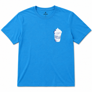 Blue t-shirt with a white graphic bushwacker