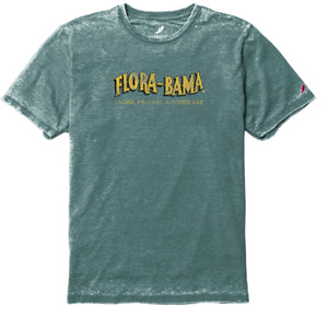 green tshirt with yellow flora bama logo across the front