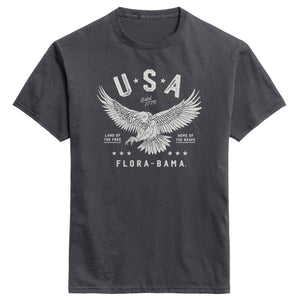 Gray t-shirt with white eagle graphic and flora bama text