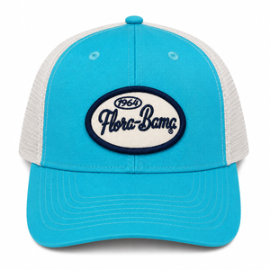 Blue and white cap with Flora-Bama text on a white oval patch