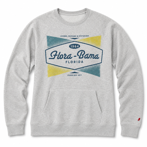 Gray sweatshirt with 'Flora-Bama Florida' graphic design 